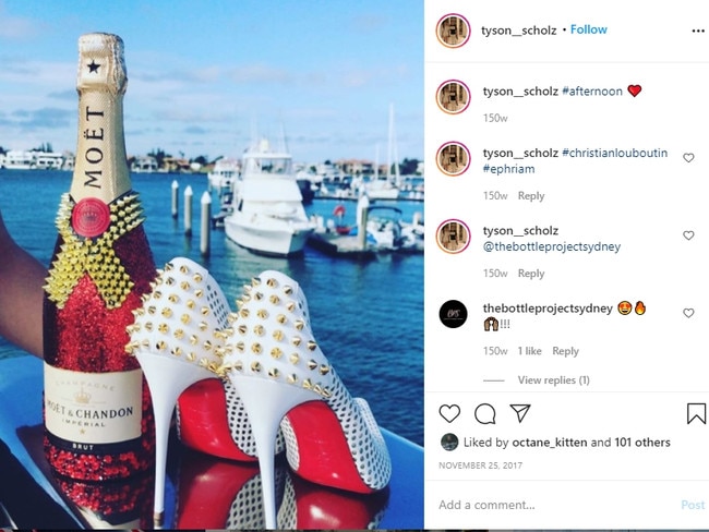 Instagram posts by Tyson Scholz and partner Sophie Lee Anderson showing off the lavish lifestyle on the Gold Coast and around the world. Picture: Instagram