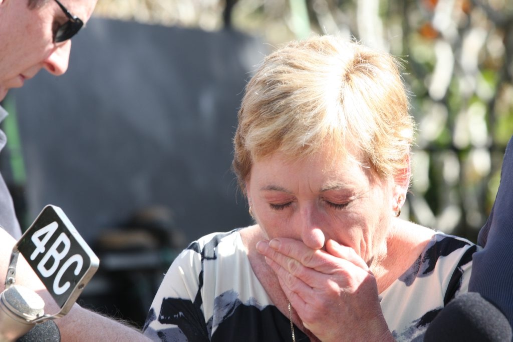 Denise Morcombe is overcome with emotion talking about the arrest of a man charged with her son Daniel's murder. Picture: Nicholas Falconer