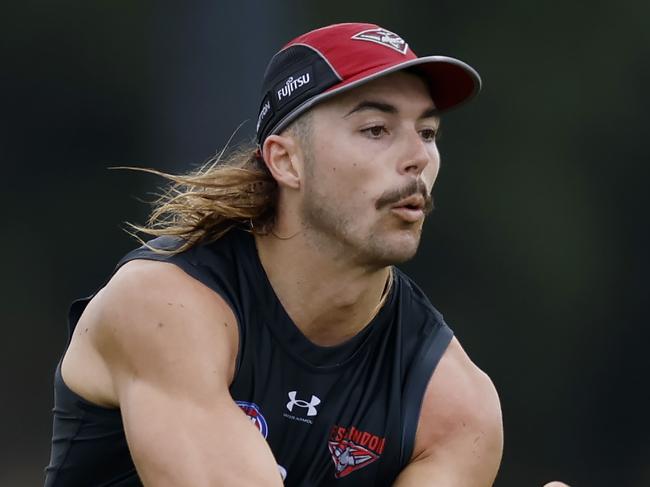 MELBOURNE , AUSTRALIA. February 17 , 2024.  AFL. Essendon training at the Hangar, Tullamarine.   Sam Draper of the Bombers  during training today  . Pic: Michael Klein