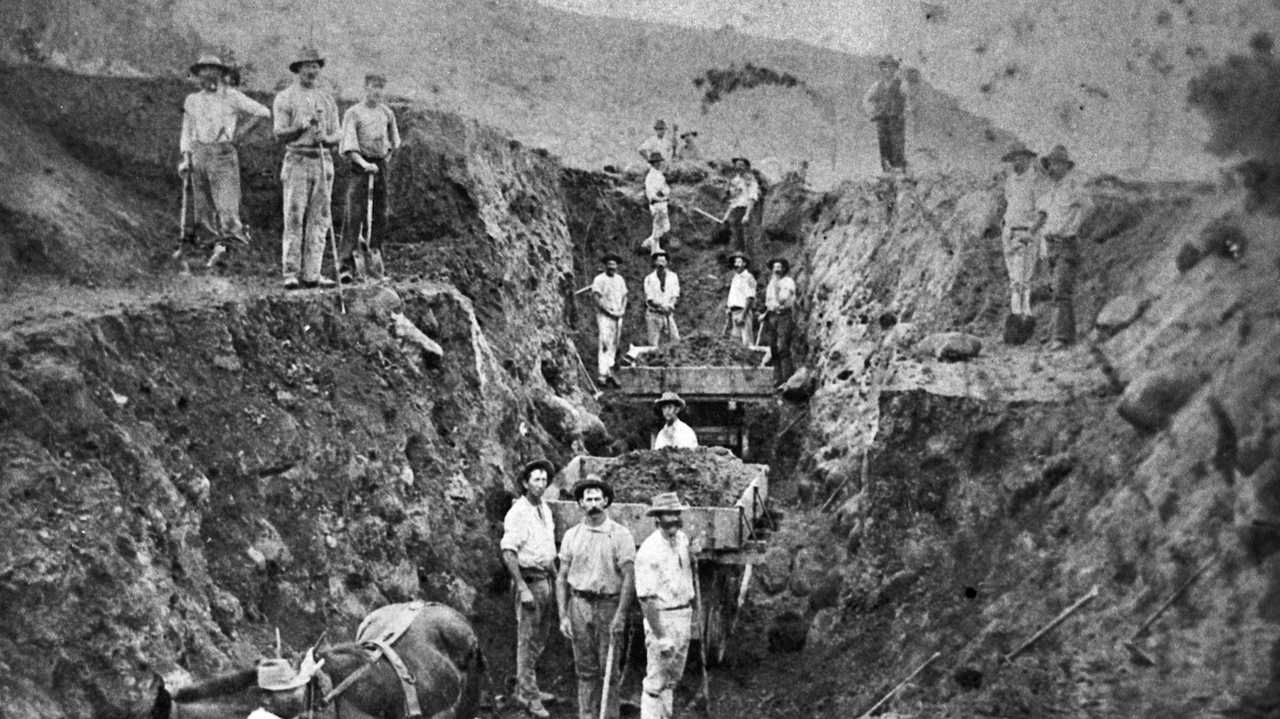 Railway workers are digging a cutting for the Grandchester line. Picture: Contributed