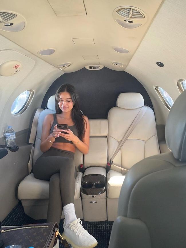 Costeen Hatzi and Nick Kyrgios on a private flight. Photo: Instagram, @costeenhatzi.