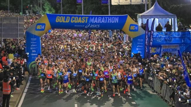 A cast of thousands get underway at the start of the 2024 Gold Coast Marathon. Picture: Marathon-photos