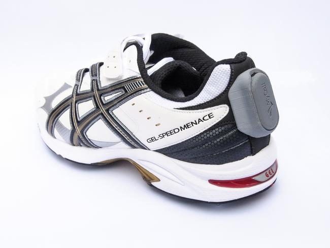 A prototype of the MyCall no-ball sensor on the back of a shoe