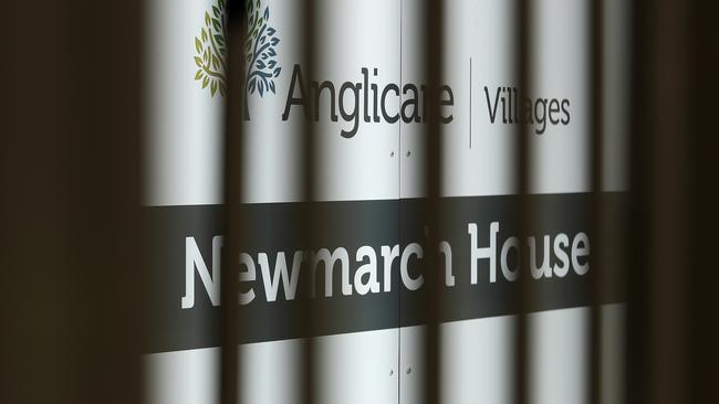 The entrance sign is seen at Newmarch House in Western Sydney, where a 14th resident has died. Picture: Cameron Spencer/Getty Images