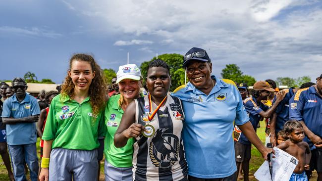 Jodie Palipuaminni won the best on ground award for her performance in Muluwurri Magpies inaugural Tiwi Islands Football League women's grand final win. Picture: Patch Clapp / AFLNT Media