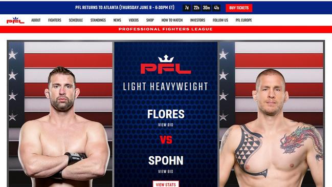 But the official fight card has now disappeared from the PFL website, with Flores now squaring off against Dan Spohn.