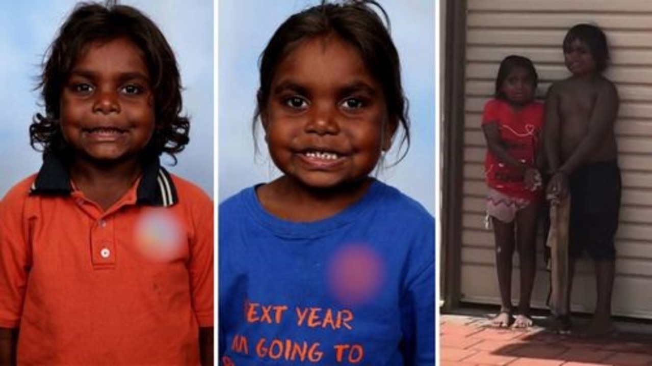 Stuart, 7, and Margaret, 6 - the two children filmed cable-tied in the drive way. Picture: 9News