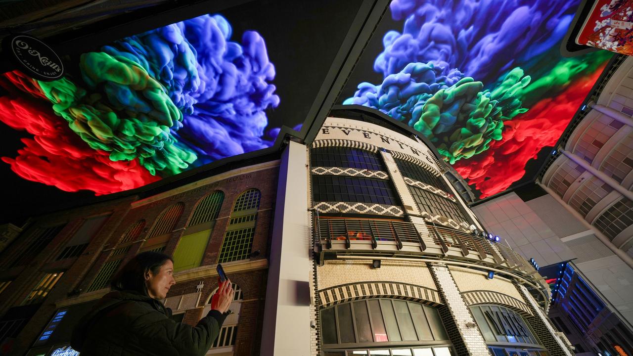 Animations appear on the new 1000m2 screen adorning the ceiling of Printworks in Manchester, England. Picture: Christopher Furlong/Getty Images
