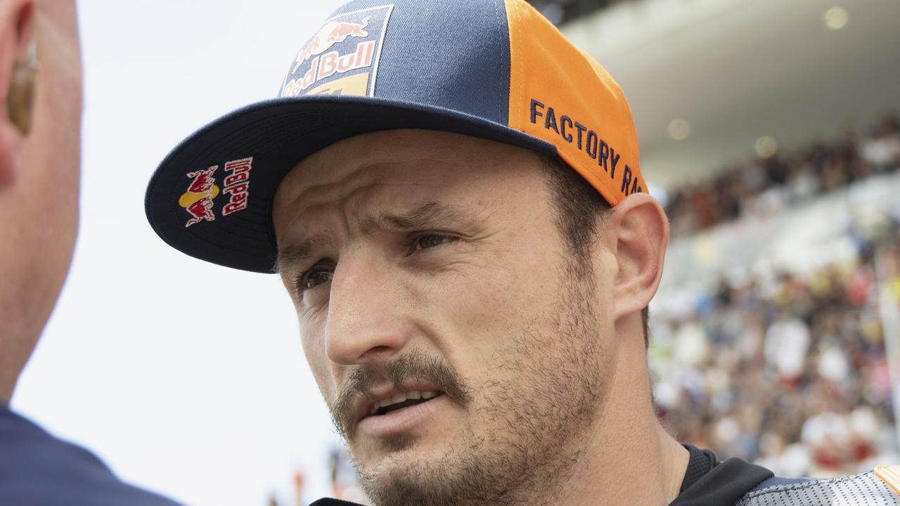 SCARPERIA, ITALY - JUNE 02: Jack Miller of Australia and Bull KTM Factory Racing speaks with journalist and prepares to start on the grid during the MotoGP race during the MotoGP Of Italy - Race at Mugello Circuit on June 02, 2024 in Scarperia, Italy. (Photo by Mirco Lazzari gp/Getty Images)