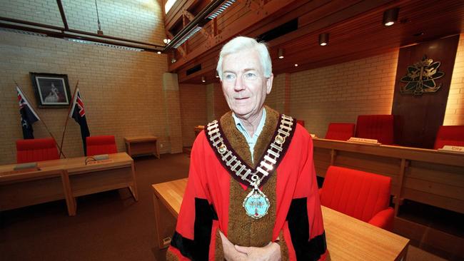 David Plumridge during his time as the mayor of Salisbury, in council chambers wearing mayoral regalia robes.