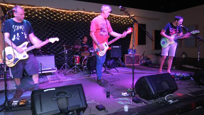 Swamp Donkey from Cairns on the main stage at the ORB, from left: Scott Blackford, Ollie Van Ballegooyen, Justin Bishop, and Joel Goodman. David Anthony photo