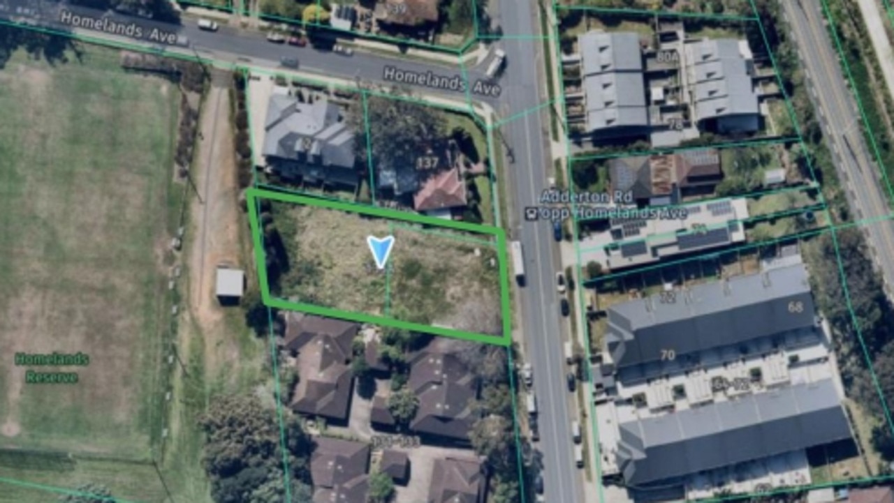 The site earmarked for townhouses at 135 Adderton Rd.