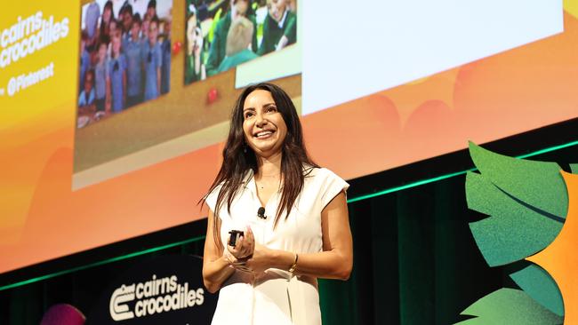 Broadcaster, colounist, auther and human rights advocate Antoinette Lattouf speaks at the first day the Cairns Crocodiles media, marketing and advertising conference, held at the Cairns Convention Centre. Picture: Brendan Radke