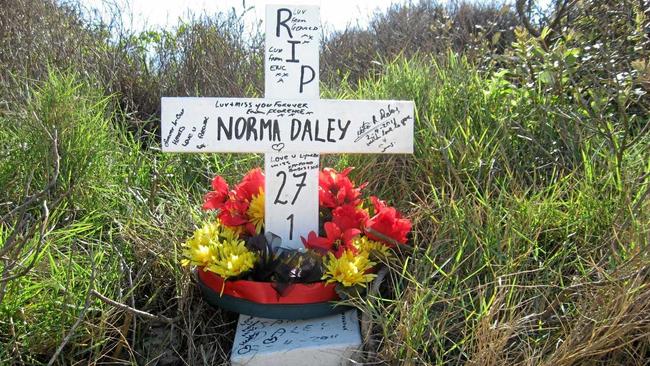 A shrine to Lynette Daley near the scene of her death on 10 Mile Beach.