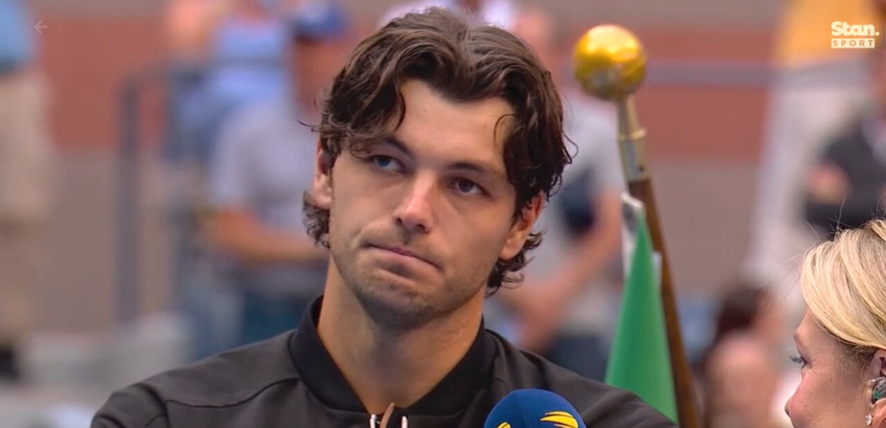 Taylor Fritz needed a moment to compose himself during his interview. Photo: Stan.