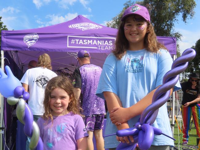 Hurricanes fans Eva Jones, six and Izabella Peet, 12, at Tuesday's fan day in Launceston. Picture: Jon Tuxworth