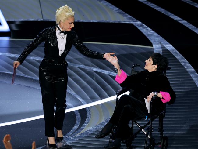 Lady Gaga and Liza Minnelli presented Best Picture to the cast and crew of CODA. Picture: Getty Images