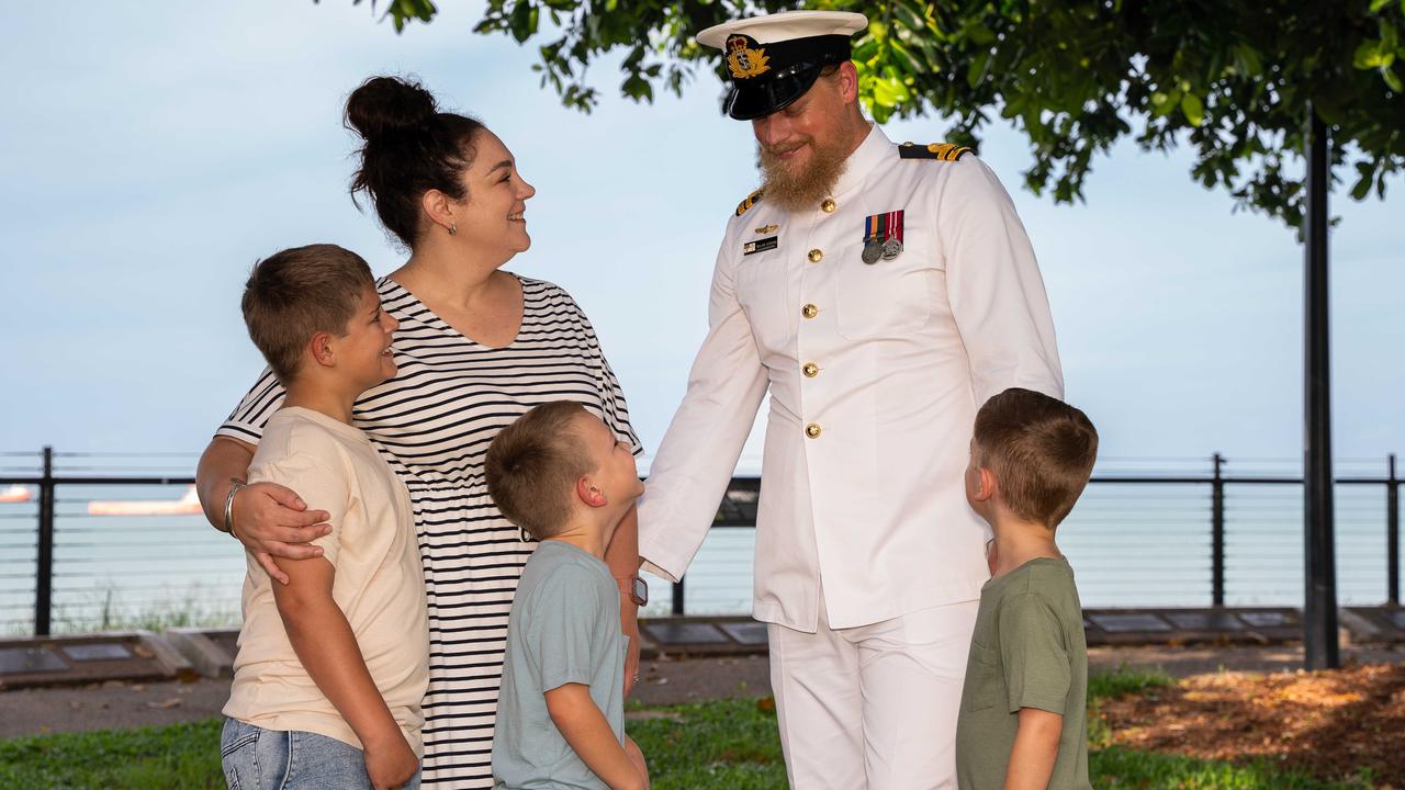 Tessa, Alex, Ben, and Zach are proud of Lieutenant William Devenyns’ service in the Royal Australian Navy. Picture: Pema Tamang Pakhrin