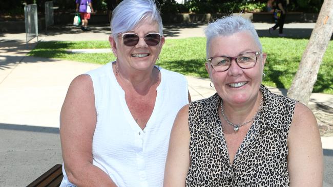 Tamara Svarts and Michelle Fraser are visiting Cairns from Warwick and say the lagoon is "fabulous, clean and appealing” and “beautiful even when it is muddy”. Picture: Sandhya Ram