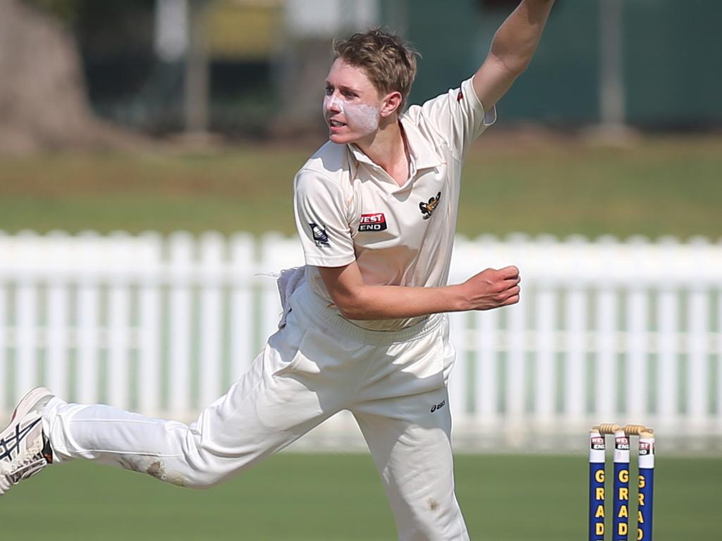 Grade Cricket - Glenelg v Tea Tree Gully. Will Bowering in action for Glenelg. 2 March 2019. (AAPImage/Dean Martin)