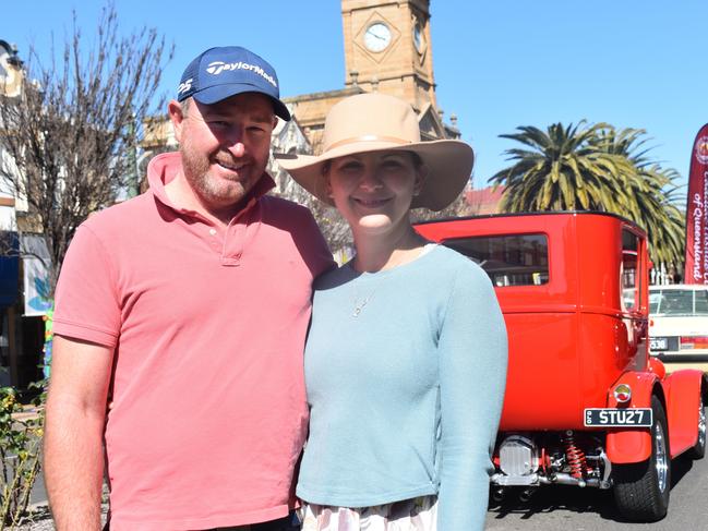 Andrew Dewar and Dominika Ryan at the Grand Automobile Display and Warwick Cruze Inn Rocks the Park events during Jumpers and Jazz in July 2022. Photo: Jessica Paul / Warwick Daily News