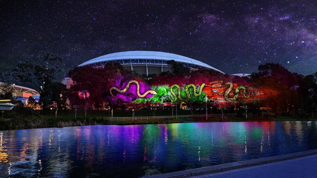 An artist’s impression of the Aus Lights on the River show. Picture: Supplied by the Australia Day Council of SA