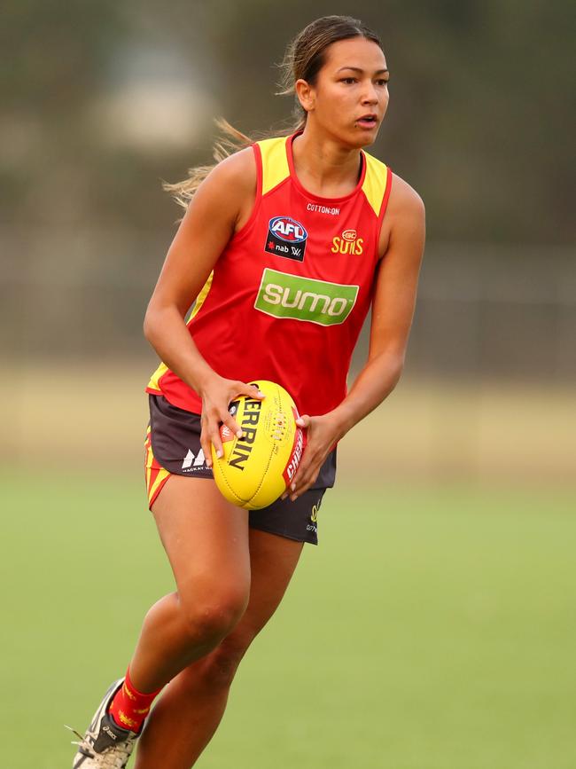 Tayla Thorn trains with the Gold Coast Suns. Picture: Chris Hyde/AFL Photos