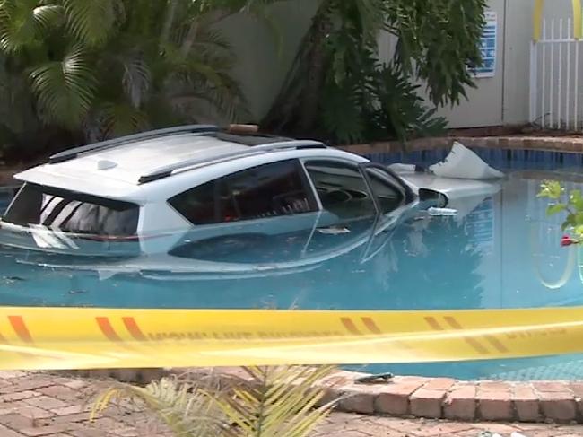 A 50-year-old woman lost control and crashed her car into a backyard pool at Bateau Bay. No one was injured. Must credit: Digicrew Australia.