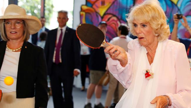 Britain's Camilla, Duchess of Cornwall plays table-tennis at the Commonwealth Games Athletes' Village in Gold Coast, Australia April 5, 2018. REUTERS/Phil Noble - RC1CFE9741E0