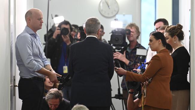 NDIS minister Bill Shorten will be avoiding questions about the fraud-plagued disability scheme while he attends a Ukraine peace summit in Switerland Picture: NCA NewsWire / Martin Ollman