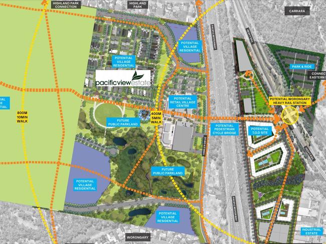 Proposed rail station at the planned Pacific View estate at Worongary on the Gold Coast.