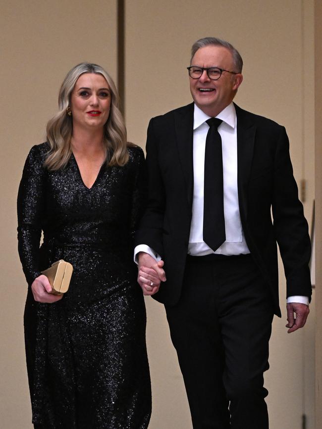 CANBERRA, AUSTRALIA – JULY 03: Prime Minister Anthony Albanese and partner Jodie Haydon arrive at the Midwinter Ball at Parliament House on July 03, 2024 in Canberra, Australia. The annual Mid Winter Ball is a ticketed event hosted by the Federal Parliamentary Press Gallery. (Photo by Tracey Nearmy/Getty Images)