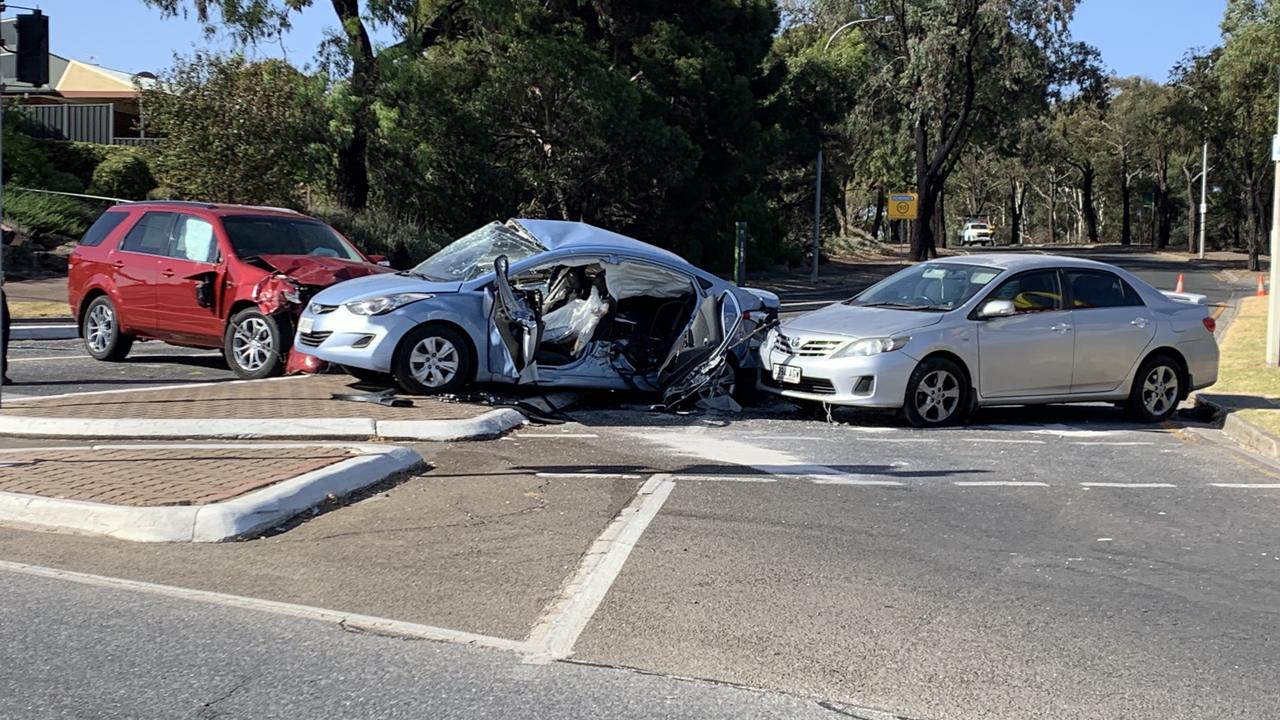 Three vehicles were caught up the smash on Wednesday at Golden Grove. Picture: George Yankovich