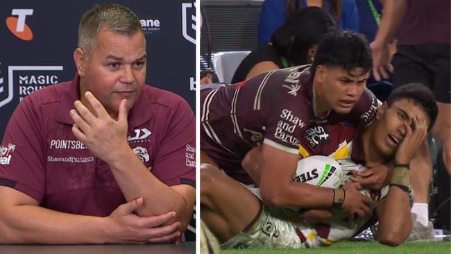 Anthony Seibold has gone off over "one of the softest penalties ever". Photo: Fox Sports