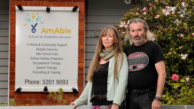 AmAble former board members and employees Patrick Brady and Lesley-Caron Veater outside the Belmont premises. Picture: Alison Wynd