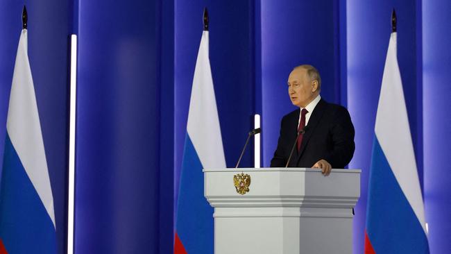 President Putin delivers his annual state of the nation address at the Gostiny Dvor conference centre in central Moscow.