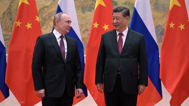 Russian President Vladimir Putin and Chinese President Xi Jinping have been emboldened by President Biden’s botched withdrawal of troops from Afghanistan. Picture: AFP