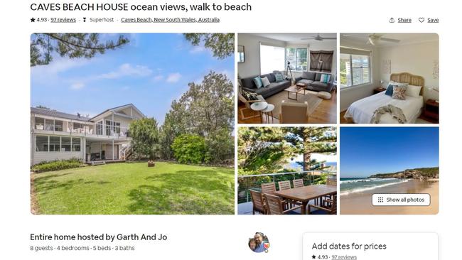 Summer Hill MP Jo Haylen's Caves Beach House, a short-term rental, doesn't allow pets. Picture: Airbnb