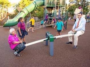 A new playground has opened in the Wongala Community Village, pictured are Gumbaynggirr elder Aunty Jenny Skinner and Member for Coffs Harbour Gurmesh Singh. Picture: TREVOR VEALE