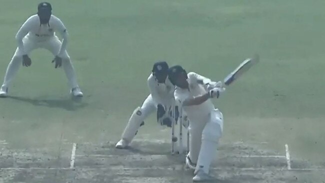 Australian captain Pat Cummins is bowled in Delhi after a terrible shot. Picture: Fox Sports