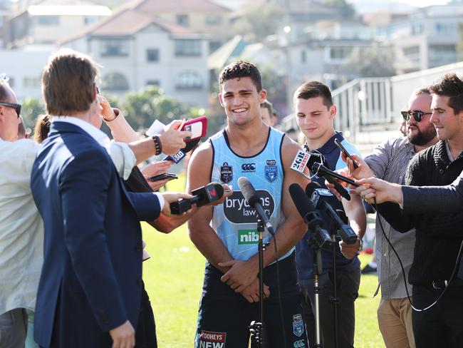 Nathan Cleary speaks to the media. Picture: Brett Costello