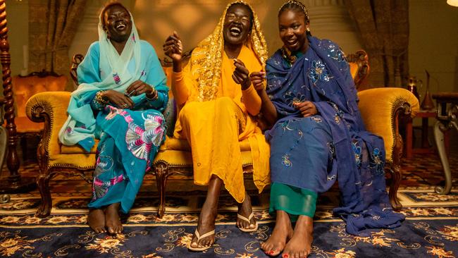 Aunties, a behind-the-scenes still from Banksia by Atong Atem, which will part of City Lights at Illuminate Adelaide. Picture: Adella Muorwel.