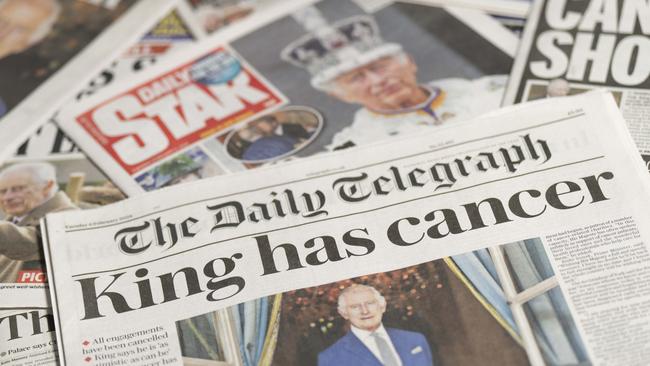 Front pages covering the news of King Charles being diagnosed with an unspecified form of cancer. Picture: Ming Yeung / Getty Images