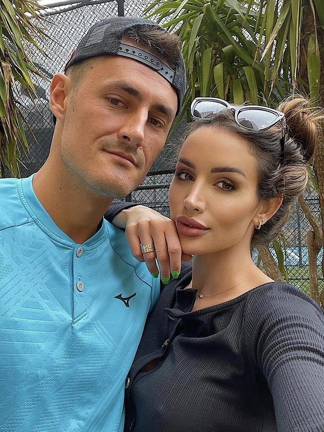 Bernard Tomic and ex-girlfriend Vanessa Sierra leaving the Grand Hyatt after he was bundled out of the 2021 Australian Open. Picture: Instagram.