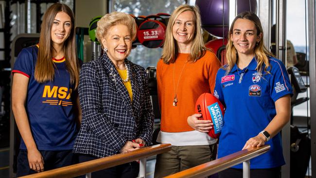 Skyler Lilly, Susan Alberti, Clare Hanlon and Elisabeth Georgostathis want more young women to participate in sport. Picture: Jake Nowakowski