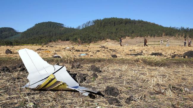 Wreckage from the plane that came down shortly after taking off from Addis Ababa. Picture: Getty