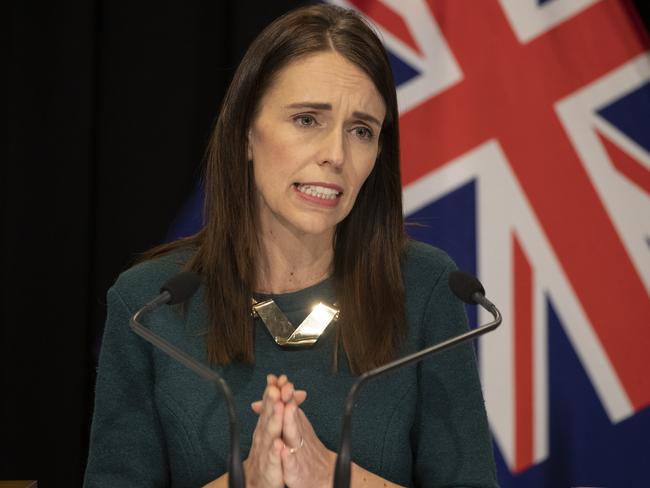 WELLINGTON, NEW ZEALAND - APRIL 06: Prime Minister Jacinda Ardern speaks during her post-Cabinet media update at Parliament on April 6, 2020 in Wellington, New Zealand. New Zealand has been in lockdown since Thursday 26 March following tough restrictions imposed by the government to stop the spread of COVID-19 across the country.  A State of National Emergency is in place along with an Epidemic Notice to help ensure the continuity of essential Government business. Under the COVID-19 Alert Level Four measures, all non-essential businesses are closed, including bars, restaurants, cinemas and playgrounds. Schools are closed and all indoor and outdoor events are banned. Essential services will remain open, including supermarkets and pharmacies. Lockdown measures are expected to remain in place for around four weeks, with Prime Minister Jacinda Ardern warning there will be zero tolerance for people ignoring the restrictions, with police able to enforce them if required.   (Photo by Mark Mitchell - Pool/Getty Images)