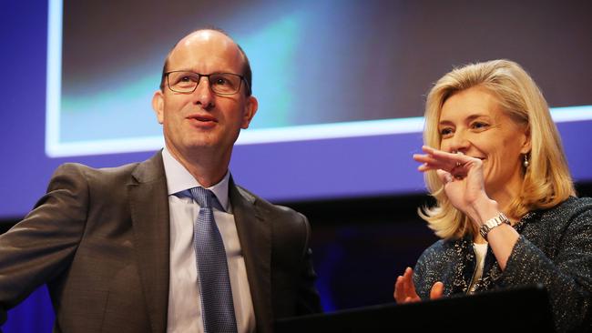 AMP Ceo Craig Meller and chairman Catherine Brenner at the AMP annual meeting. Pic: AAP