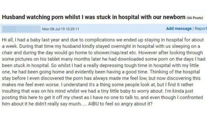 720px x 432px - Husband watches porn while wife is in hospital with newborn ...