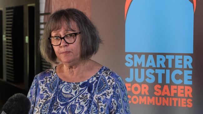 Northern Territory Aboriginal Justice Agreement (NTAJA) co-chair Olga Havnen spoke at the launch of the Smarter Justice for Safer Communities campaign, a Territory-wide initiative to tackle crime and offending rates. George Brown Botanical Gardens, March 27, 2023. Picture: Sierra Haigh